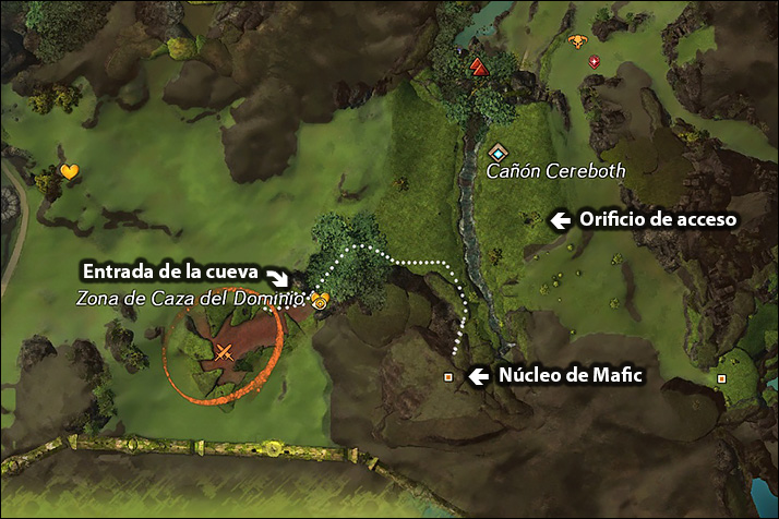 Mapa mostrando ambos puntos de acceso al Núcleo de Mafic Foto de Mapa mostrando ambos puntos de acceso al Núcleo de Mafic